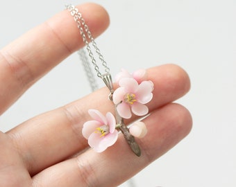 Pendant - Sakura branch - Jewelry with Sakura flowers - Necklace with spring flowers