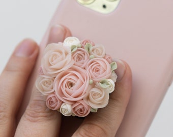 Pink roses Flowers bouquet phone grip, Floral phone accessory