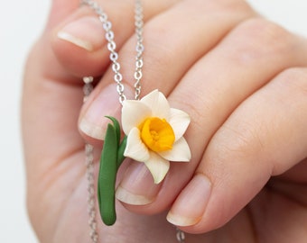 Daffodil Necklace, Flower Charm Necklace, March Birth Flower - birth flower necklace march