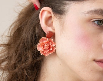 Peachy Pink Flowers Statement Earrings big flower pink oversized earrings