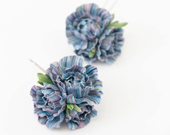 Blue Purple Flowers Earrings Dangle Statement Earrings