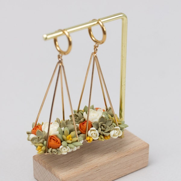 Succulent Garden Terrarium Earrings - Unique Botanical Statement Earrings