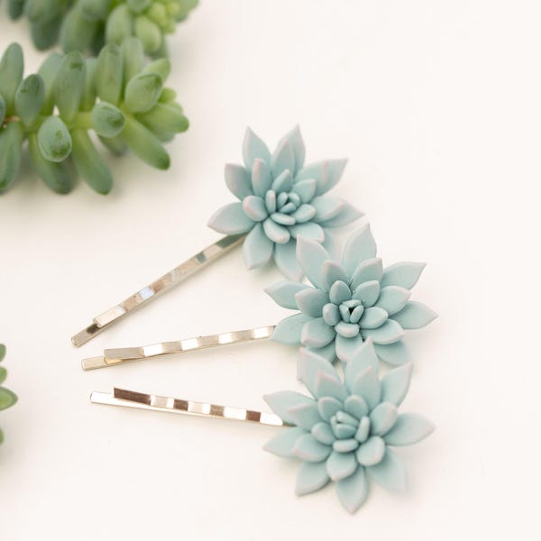 Blauwe sappige haarspelden, botanische bruiloftaccessoires, bruidsbloemdessin