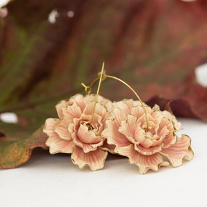 Beige and Pink  Flowers hoop earrings from polymer clay, 100% handmade