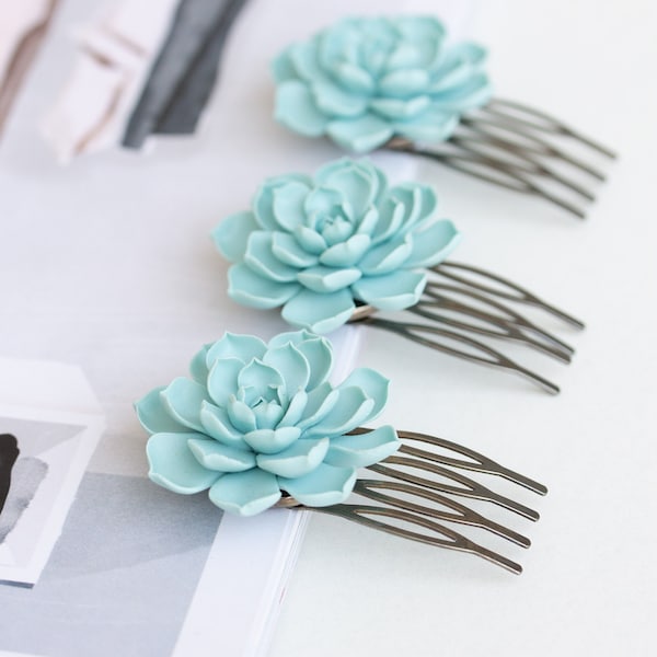 Succulent Blue Hair Comb - Bridal Gift & Stylish Accessory - A Perfect Hairpiece for Any Occasion