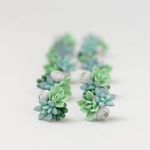 Succulent and Floral Bouquet Earrings, Botanical Statement Jewelry, Handmade Flower Earrings