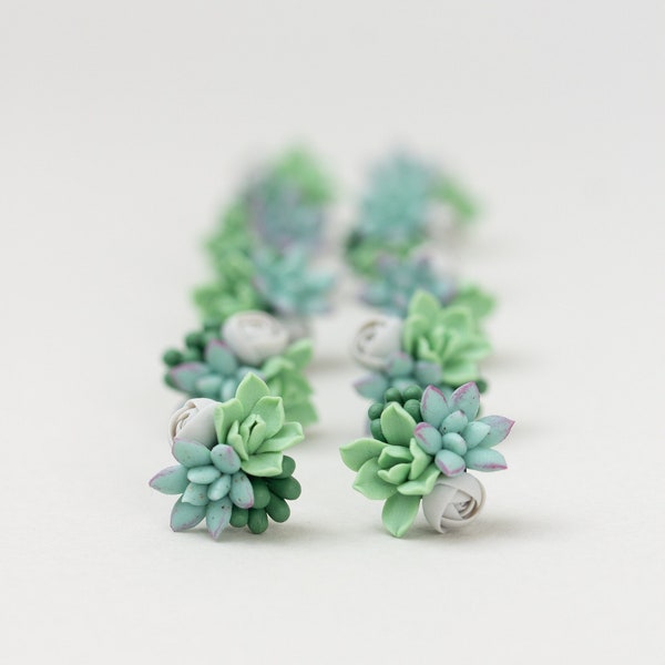 Succulent and Floral Bouquet Earrings, Botanical Statement Jewelry, Handmade Flower Earrings