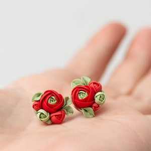 Handmade Flowers Bouquet Earrings - Red Green