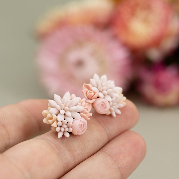 Succulent Stud Earrings - Pink Echeveria Plant Hypoallergenic Earrings Small Succulent Jewelry Gift Plant Lover Gift plants studs