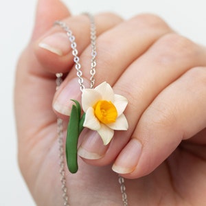 Daffodil Necklace, Flower Charm Necklace, March Birth Flower birth flower necklace march image 1