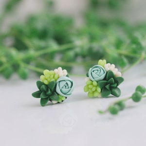 Succulent Stud Earrings - Green Blue Echeveria Plant Hypoallergenic Earrings Small Succulent Jewelry Gift Plant Lover Gift plants studs