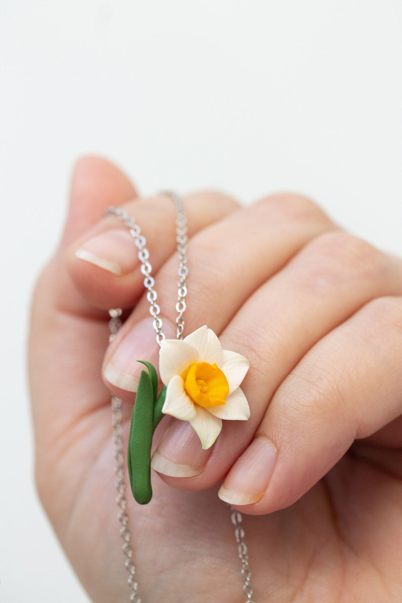 Daffodil Necklace, Flower Charm Necklace, March Birth Flower birth flower necklace march image 1