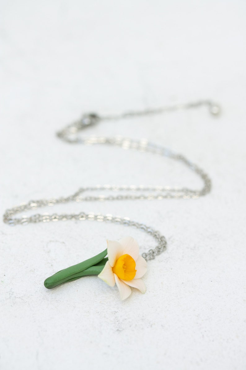 Daffodil Necklace, Flower Charm Necklace, March Birth Flower birth flower necklace march image 9