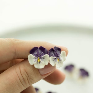 Delicate and Unique Pansy Flowers Earrings, Floral Studs with Hypoallergenic Nickel free posts, Spring Floral Jewelry Mothers Day Gift