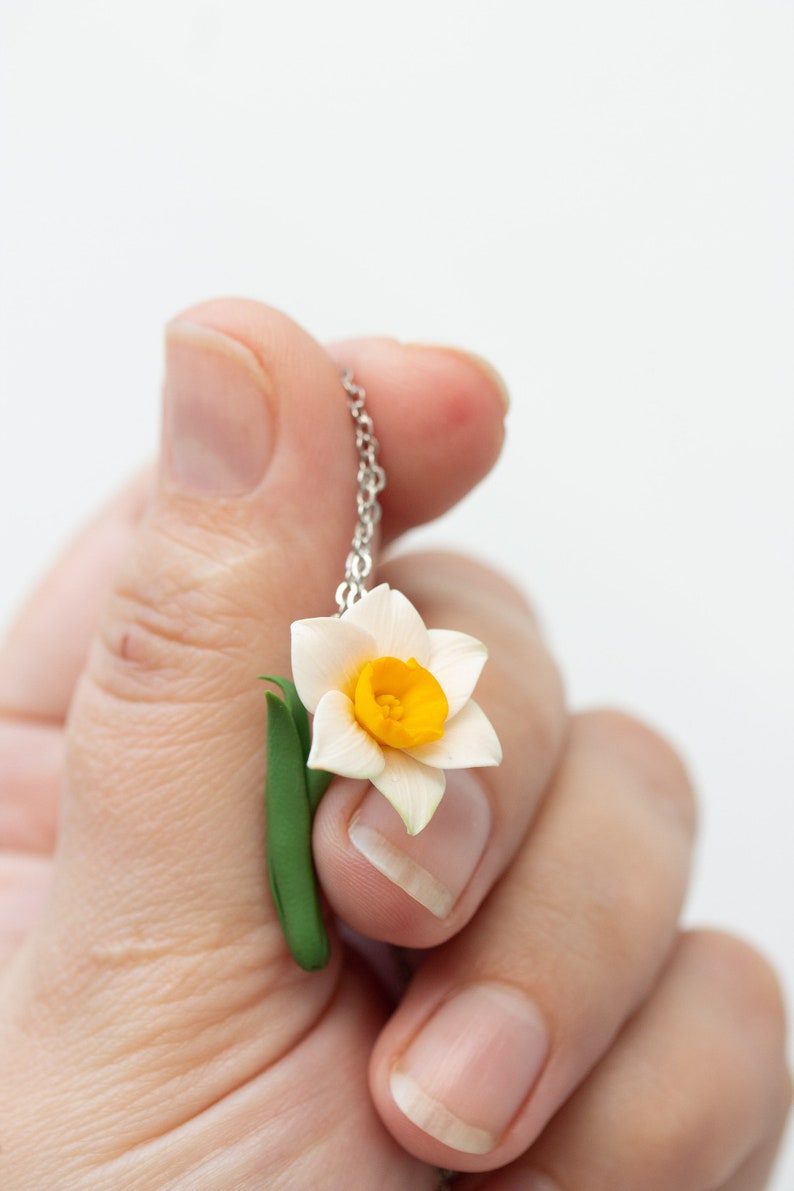 Daffodil Necklace, Flower Charm Necklace, March Birth Flower birth flower necklace march image 5