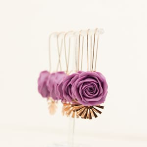 Purple Dangle Rose Earrings