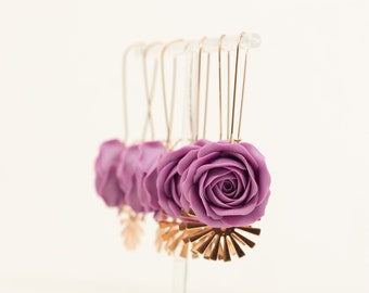 Purple Dangle Rose Earrings