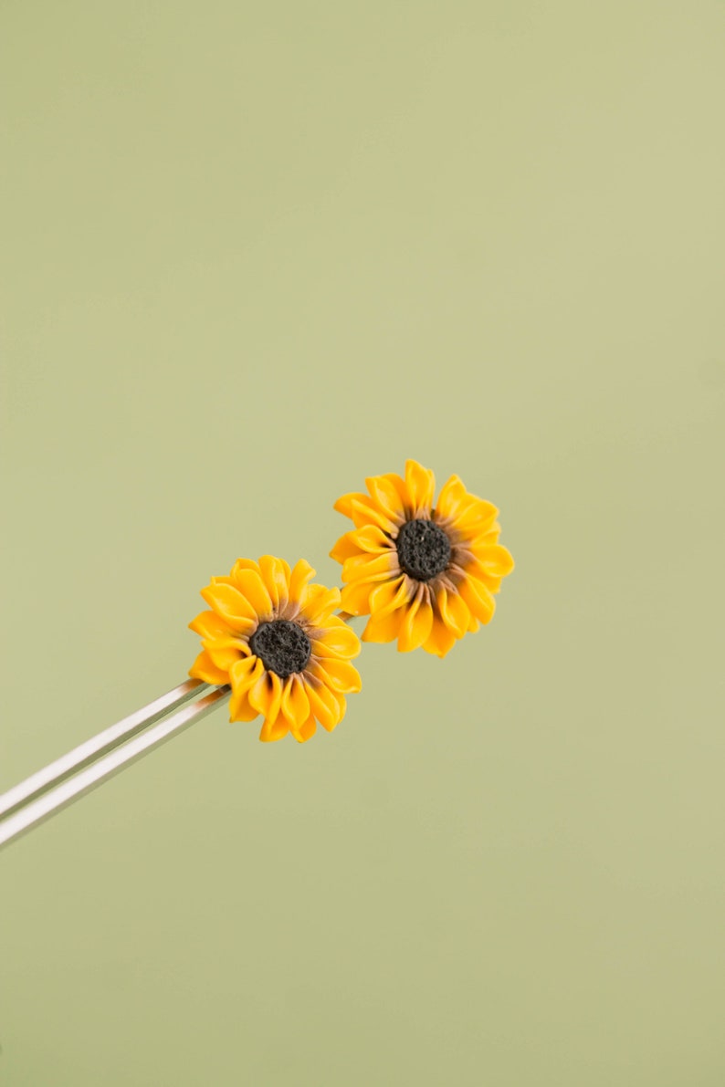 Yellow Sunflower Stud Earrings. Handmade Unique Sunflowers Etsy