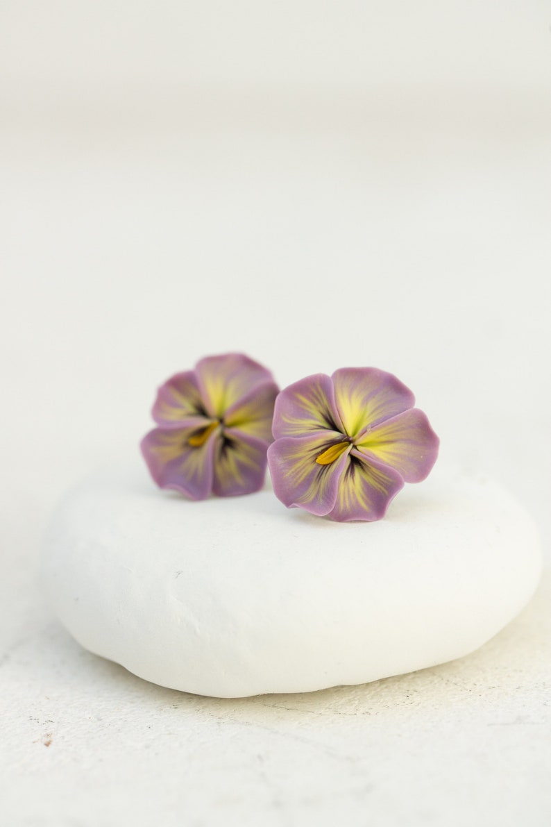 Pastel Pink Pansy Earrings Stud earrings Flower Stud Earrings Jewelry, Hypoallergenic Studs image 6