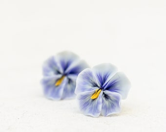 Blue Pansy Earrings Stud earrings - Flower Stud Earrings Jewelry, Hypoallergenic Studs