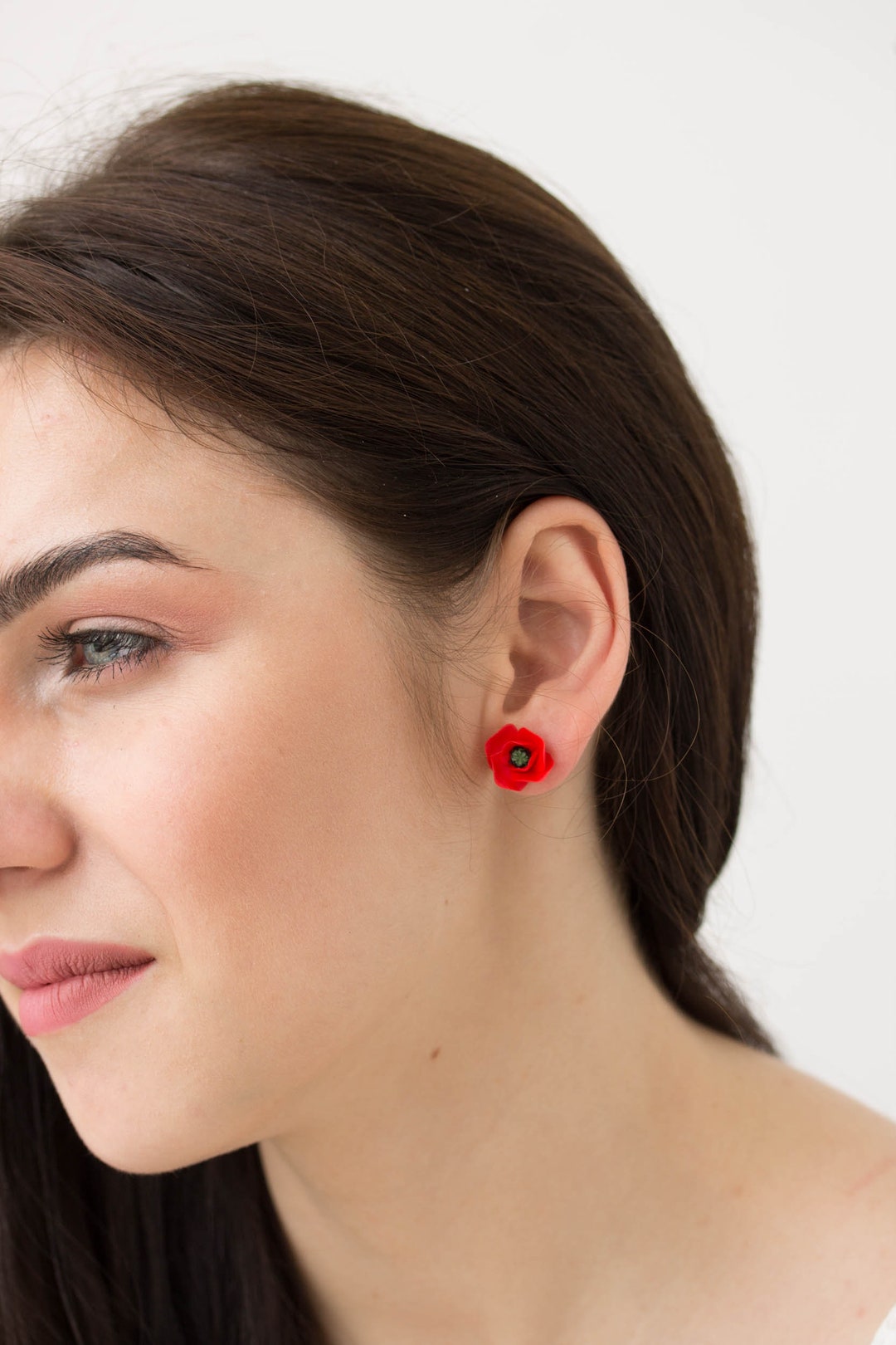 Red Poppies Stud Earrings Women Small Hypoallergenic Mother Etsy 日本
