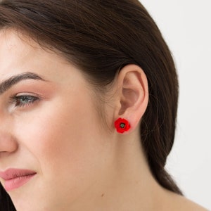 Red Poppies Stud Earrings Women Small Hypoallergenic  Mother Gifts Jewelry