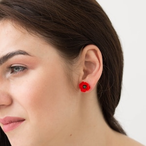 Red Poppies Stud Earrings Women Small Hypoallergenic  Mother Gifts Jewelry