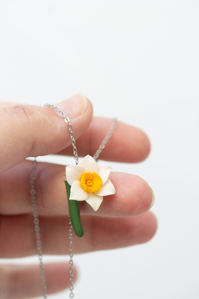 Daffodil Necklace, Flower Charm Necklace, March Birth Flower birth flower necklace march image 4