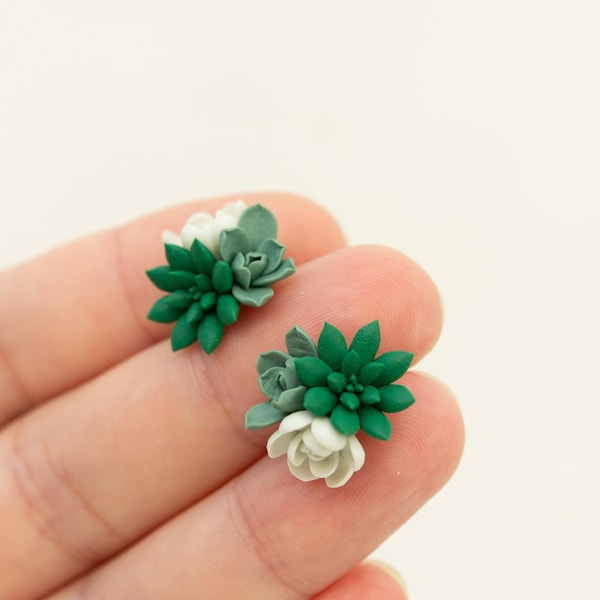 Groene succulente oorknopjes, botanische bloemensieraden, lichtgewicht alledaagse oorbellen