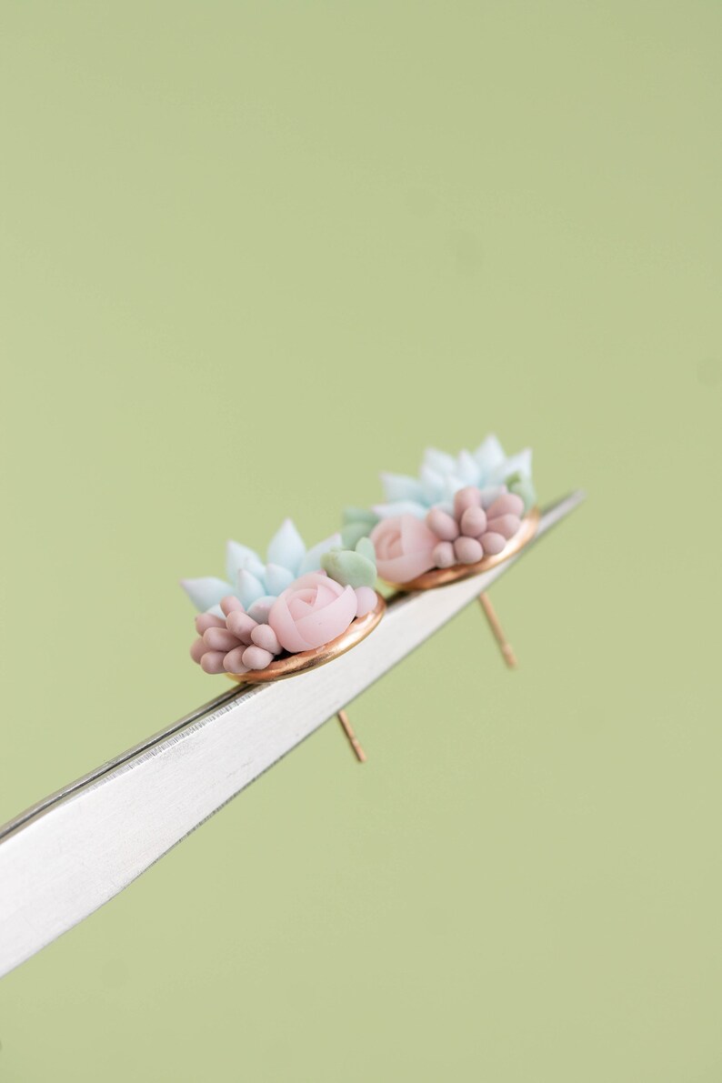Pink Blue Echeveria Plant Hypoallergenic Earrings Small Succulent Jewelry Gift Plant Lover Gift rose pink studs Succulent Stud Earrings