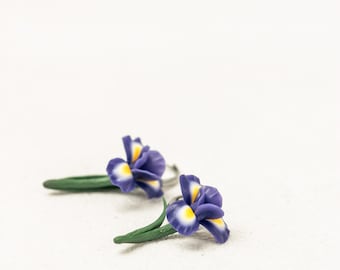 Delicate Iris Flower Earrings - birth flower earrings february