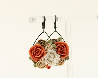 Warm Tones Floral Earrings - Handcrafted Accessories - bridesmaid gifts
