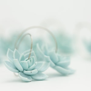 Ready to ship Blue Succulent Flower hoop earrings from polymer clay, 100% handmade image 9