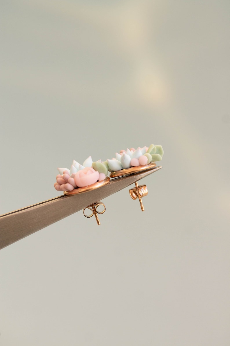 Pink Blue Echeveria Plant Hypoallergenic Earrings Small Succulent Jewelry Gift Plant Lover Gift rose pink studs Succulent Stud Earrings