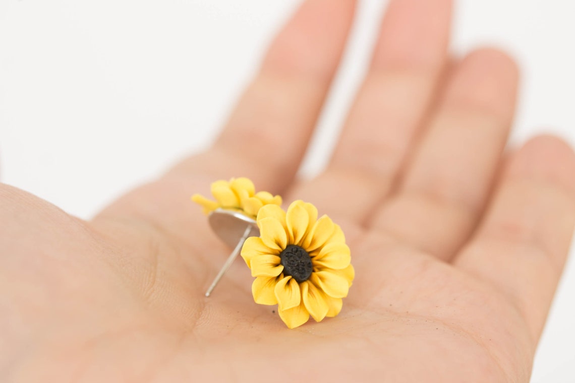 Yellow Sunflower Stud Earrings. Handmade Unique Sunflowers Etsy