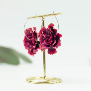 Hot pink Flowers hoop earrings from polymer clay, 100% handmade