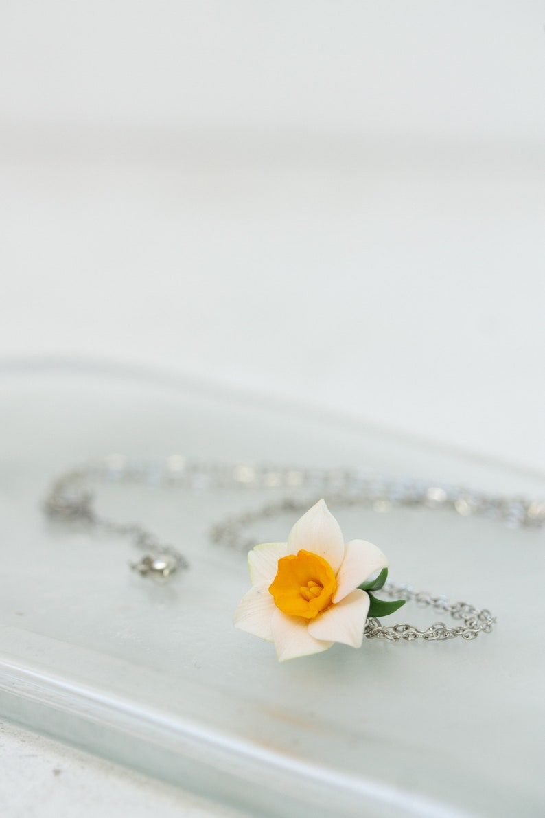 Daffodil Necklace, Flower Charm Necklace, March Birth Flower birth flower necklace march image 3