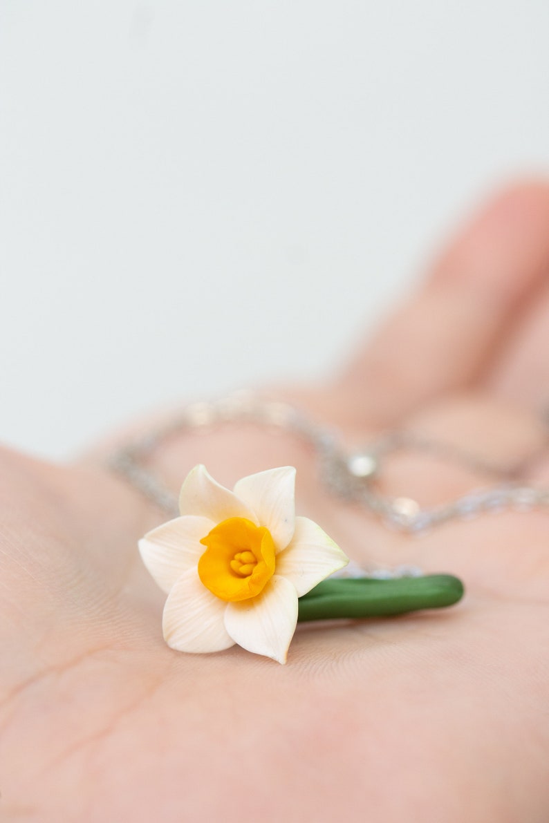 Daffodil Necklace, Flower Charm Necklace, March Birth Flower birth flower necklace march image 6