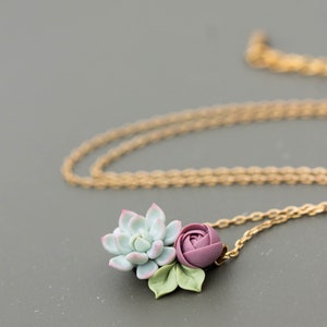 Succulent Pendant Necklace Clay Cactus Plant Drop Charm Necklace Green Purple Succulent Jewelry Gift image 4