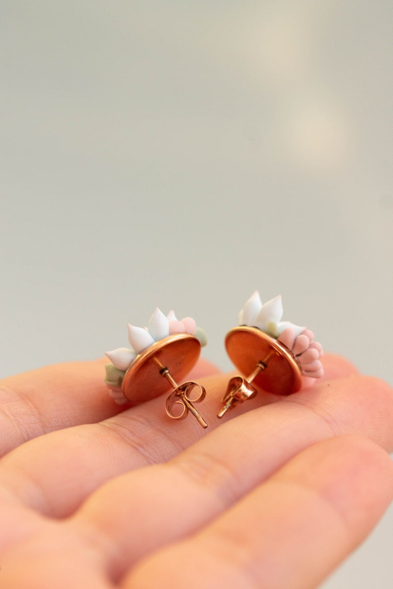 Pink Blue Echeveria Plant Hypoallergenic Earrings Small Succulent Jewelry Gift Plant Lover Gift rose pink studs Succulent Stud Earrings
