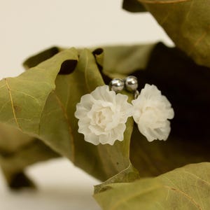 Handcrafted Flower Drop Dangle Earrings in white | Lightweight Polymer Clay Jewelry