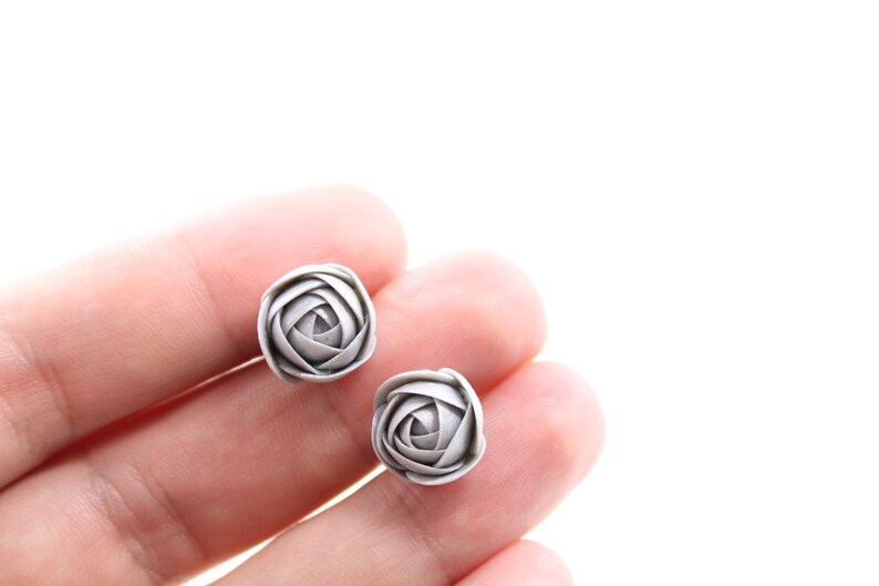 Silver Ranunculus Stud Earrings Wholesale Small Hypoallergenic Flower Studs Birthday Wedding Bridal Women Jewelry Earrings Women Accessory image 3