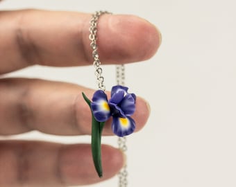 Iris Flower Pendant - Jewelry with Iris flowers - birth flower necklace february