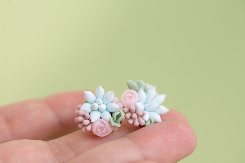 Pink Blue Echeveria Plant Hypoallergenic Earrings Small Succulent Jewelry Gift Plant Lover Gift rose pink studs Succulent Stud Earrings