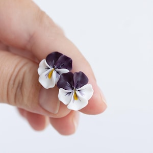Pansy Studs, Purple Flower Earrings, Botanical Jewelry, Delicate Floral, Bridesmaid Gift