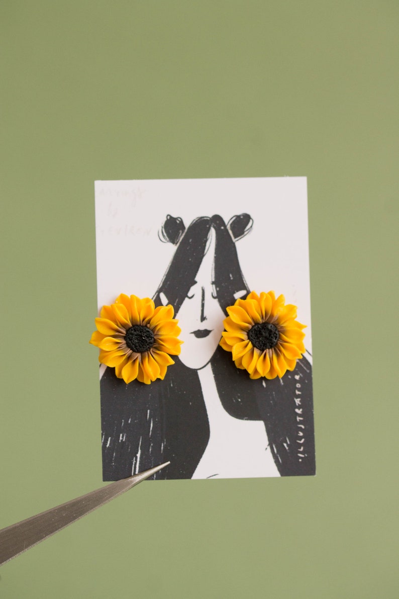 Yellow Sunflower Stud Earrings. Handmade Unique Sunflowers Etsy