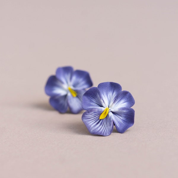 Pansy Earrings Stud Clip-on earrings - Flower Stud Earrings Jewelry, Hypoallergenic Studs