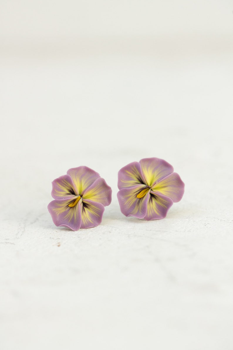 Pastel Pink Pansy Earrings Stud earrings Flower Stud Earrings Jewelry, Hypoallergenic Studs image 5