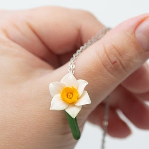 Daffodil Necklace, Flower Charm Necklace, March Birth Flower birth flower necklace march image 2