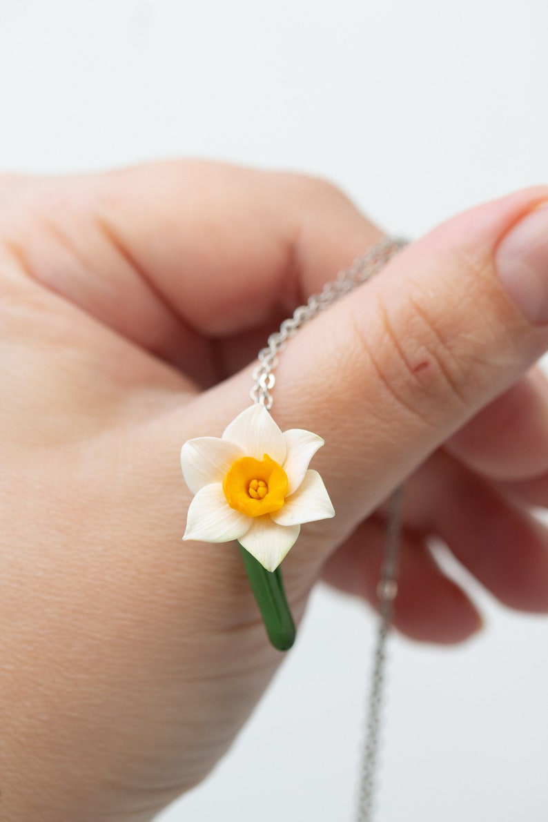 Daffodil Necklace, Flower Charm Necklace, March Birth Flower birth flower necklace march image 2